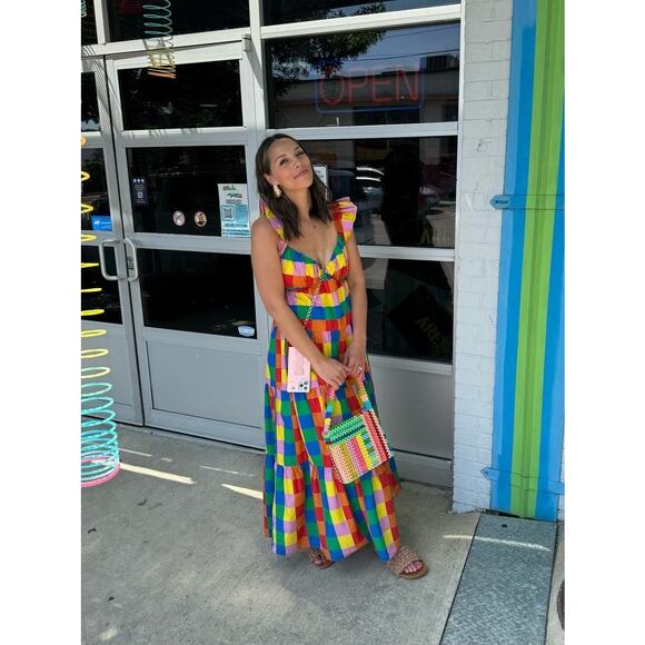 SUSAN ALEXANDRA Rainbow Colorful Beaded Beautiful Geometric Top Handle Bag - Picture 16 of 16